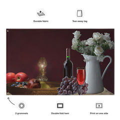 Still Life Wine Painting 4 Flag Tapestry