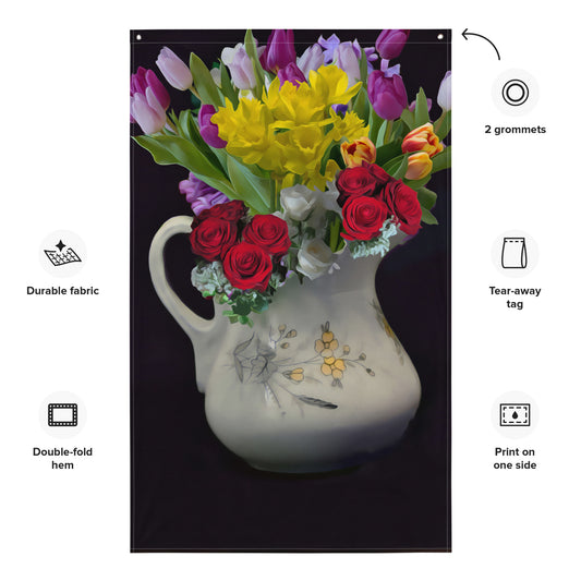 Colorful Flower  and Vase Painting Flag Tapestry