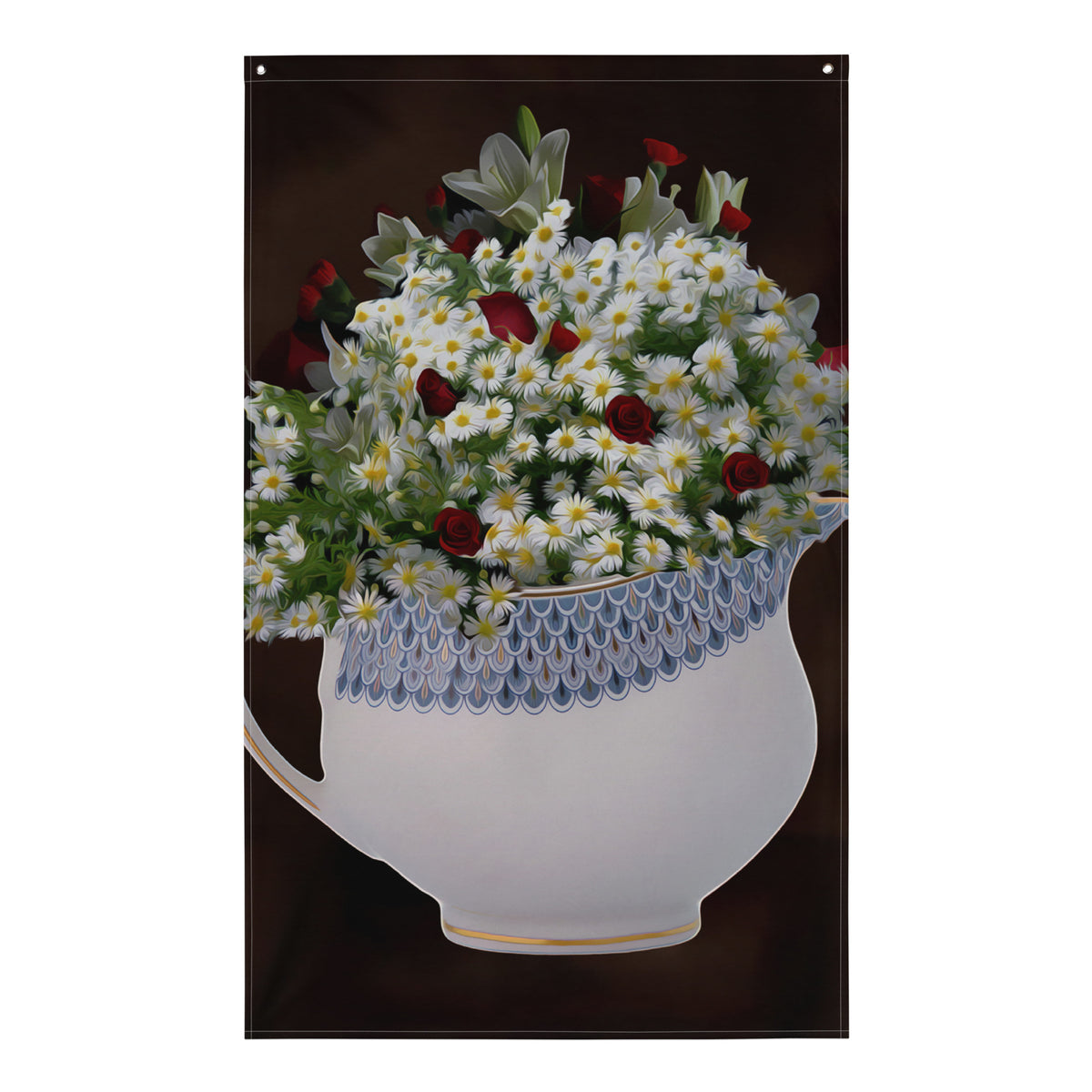 White Yellow Flowers  Painting Flag Tapestry