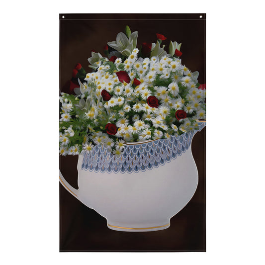 White Yellow Flowers  Painting Flag Tapestry