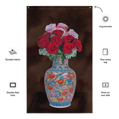 Pink & Red Rose Painting Flag Tapestry