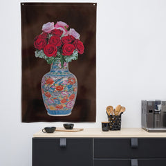 Pink & Red Rose Painting Flag Tapestry