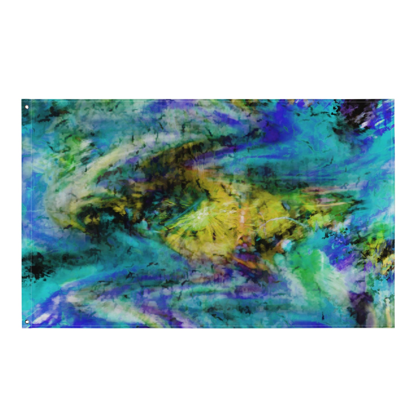 Yellow Blue Abstract Painting Flag Tapestry