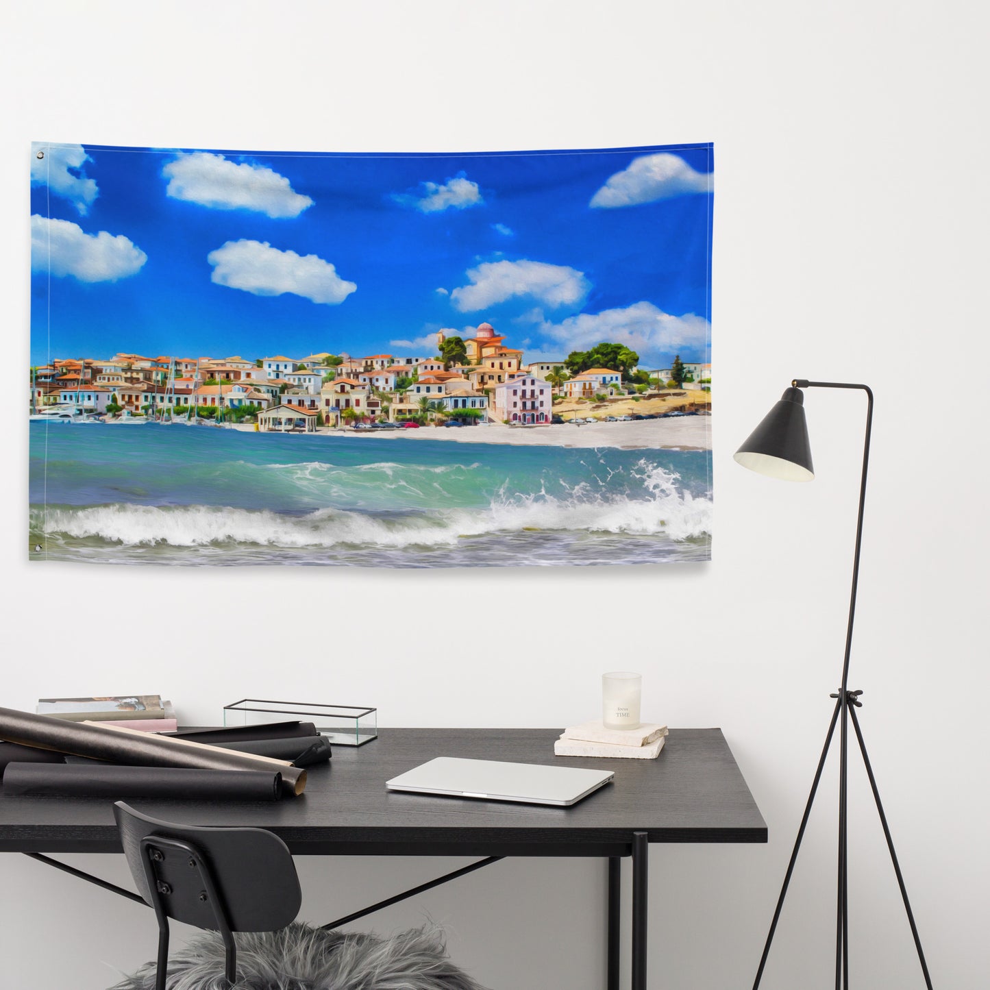Beach Town Painting Flag Tapestry