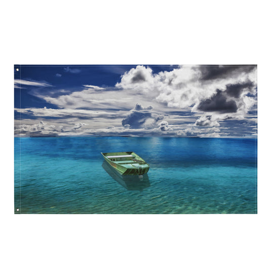 Green Boat Ocean Painting Flag Tapestry