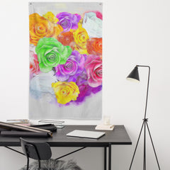 Rainbow  Rose Painting Flag Tapestry