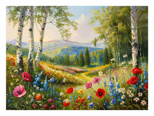 Landscape  wild flowers Canvas painting Print
