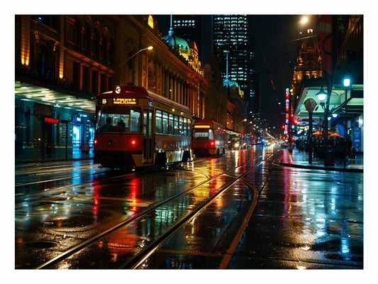 Melbourne  Street Night Canvas painting  Print