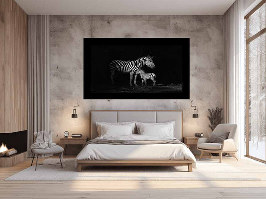 Zebra Mum & Baby black white Photography  Canvas Art Print