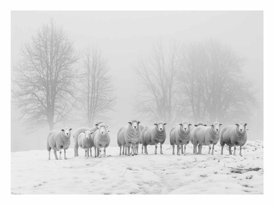 Sheep in the Field Black and white Canvas Art Print