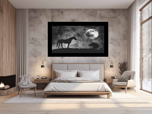 Horse & Moon Canvas Painting Print