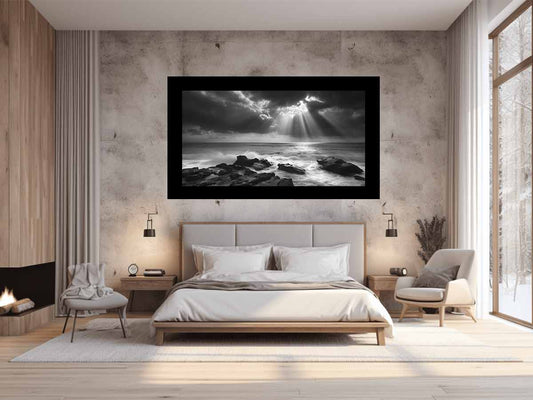 Spotlight beach Photography Black white  Canvas Art Print