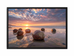 beach Stone Sunset Canvas Art Print
