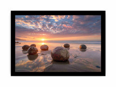 beach Stone Sunset Canvas Art Print
