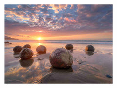 beach Stone Sunset Canvas Art Print