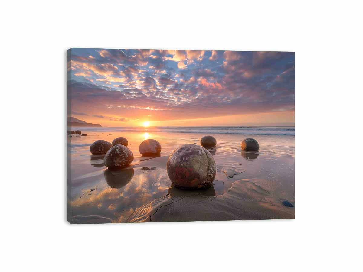 beach Stone Sunset Canvas Art Print