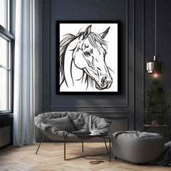 Horse  Line Art Balck white Canvas Art Print