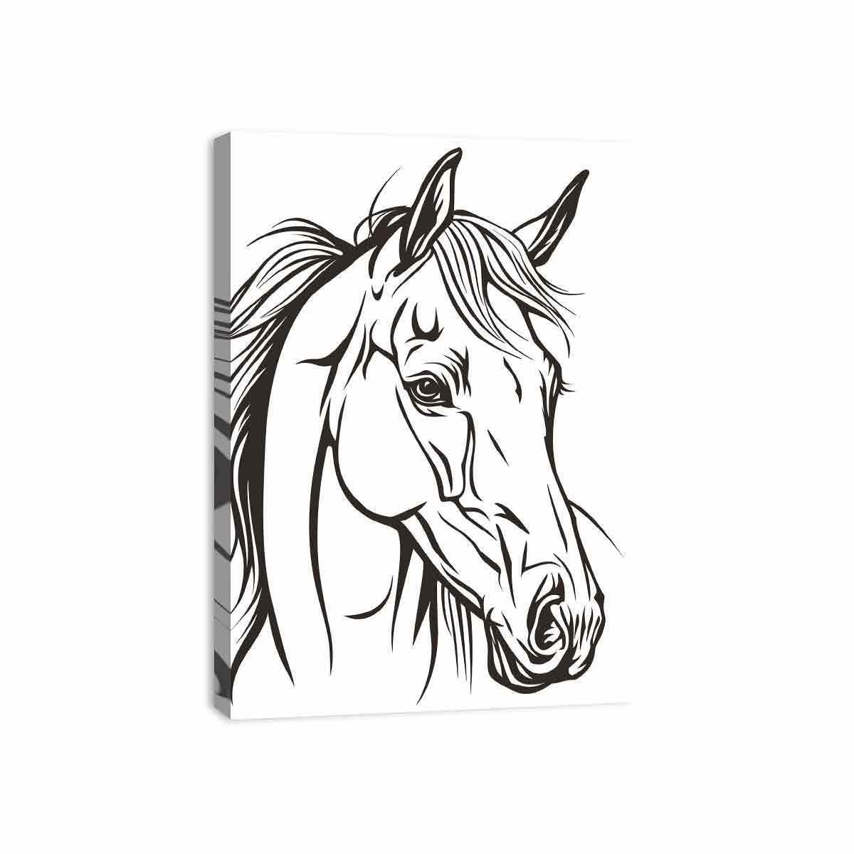 Horse  Line Art Balck white Canvas Art Print