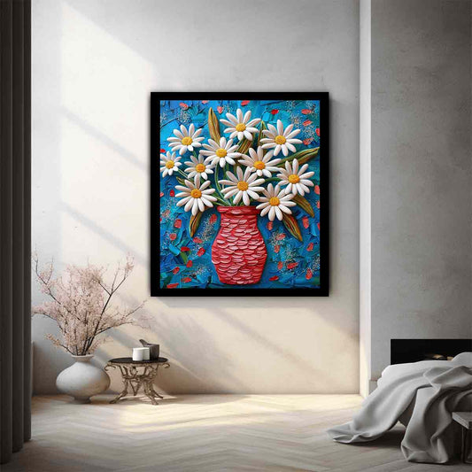 White Daisies  Flower Painting  Canvas Art Print