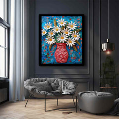 White Daisies  Flower Painting  Canvas Art Print