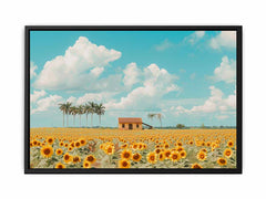 Isolated Home  sunflowers Painting Canvas Art Print