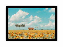 Isolated Home  sunflowers Painting Canvas Art Print