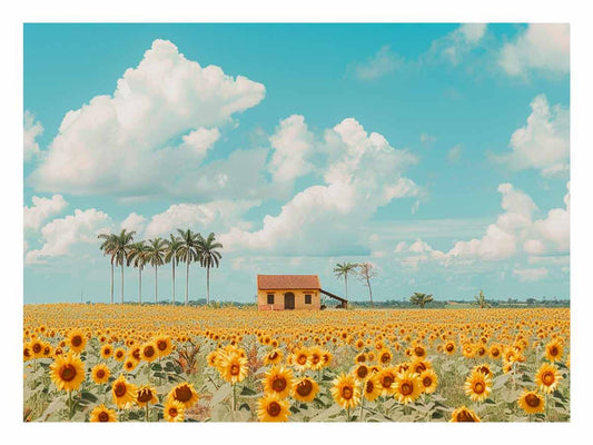 Isolated Home  sunflowers Painting Canvas Art Print