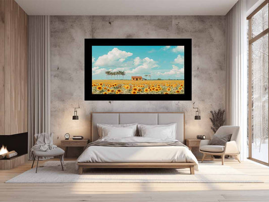 Isolated Home  sunflowers Painting Canvas Art Print
