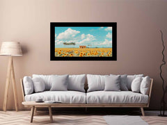 Isolated Home  sunflowers Painting Canvas Art Print