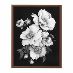Cute Flowers  black and white Canvas Art Print