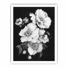 Cute Flowers  black and white Canvas Art Print