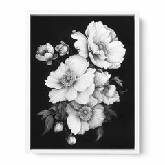 Cute Flowers  black and white Canvas Art Print