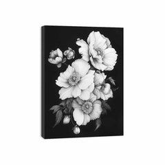Cute Flowers  black and white Canvas Art Print