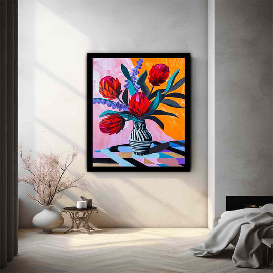 Waratah  Flower and Vase  Canvas Art Print