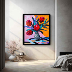 Waratah  Flower and Vase  Canvas Art Print