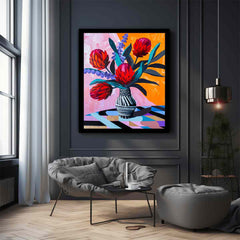 Waratah  Flower and Vase  Canvas Art Print