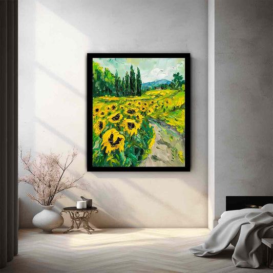 Sunflower Path Canvas Painting Art Print