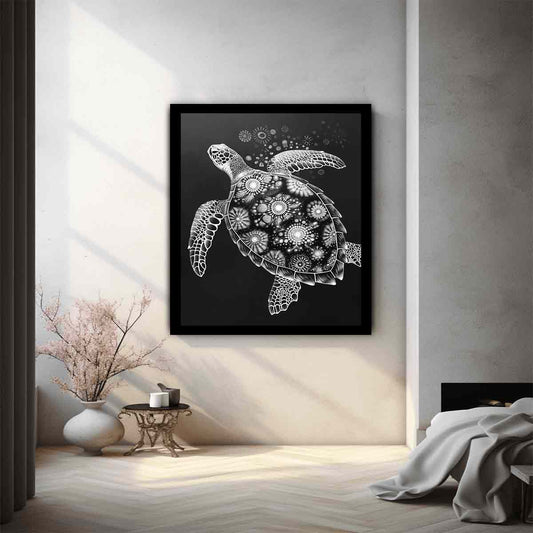 Turtle Black and white  Canvas Art Print