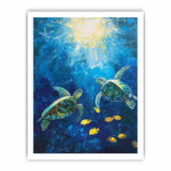 Underwater Turtle  Canvas Painting Art Print