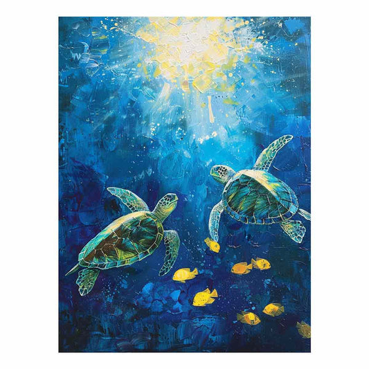 Underwater Turtle  Canvas Painting Art Print