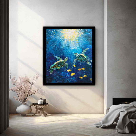 Underwater Turtle  Canvas Painting Art Print