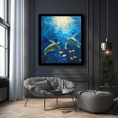 Underwater Turtle  Canvas Painting Art Print