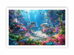 Underwater Sharks  Canvas Painting Art Print