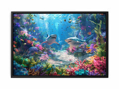 Underwater Sharks  Canvas Painting Art Print