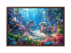 Underwater Sharks  Canvas Painting Art Print