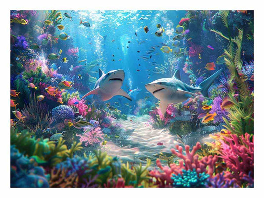 Underwater Sharks  Canvas Painting Art Print