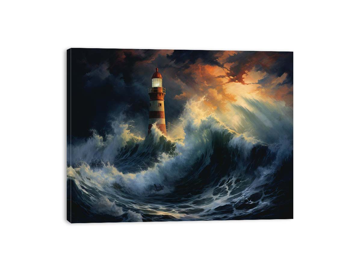 Lighthouse In Storm  Canvas Art Print