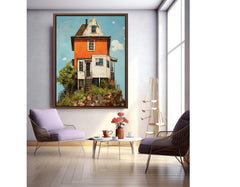 vinatge House Art Canvas Painitng Print Poster