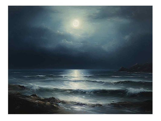 Moon & beach  Canvas painting & Art Print