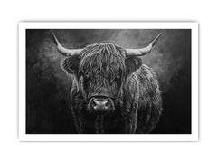 Highland Cow Black & white Canvas Art Print